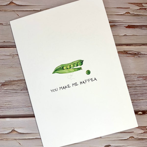 You Make Me Happea Greeting Card - Cute Pun Card - Food Illustrated Art - Watercolour Notecard - A6 - Blank Inside - Envelope Included