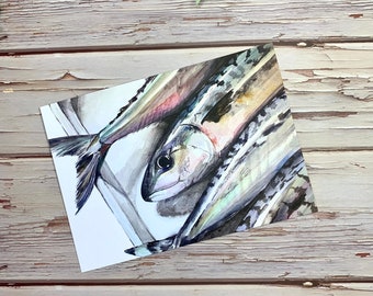 Mackerel Postcard - Illustrated Watercolour A6 Art Card - Still Life Fish Art Card