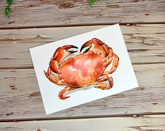 Crab Postcard - Illustrated Watercolour A6 Art Card - Seaside Art Card