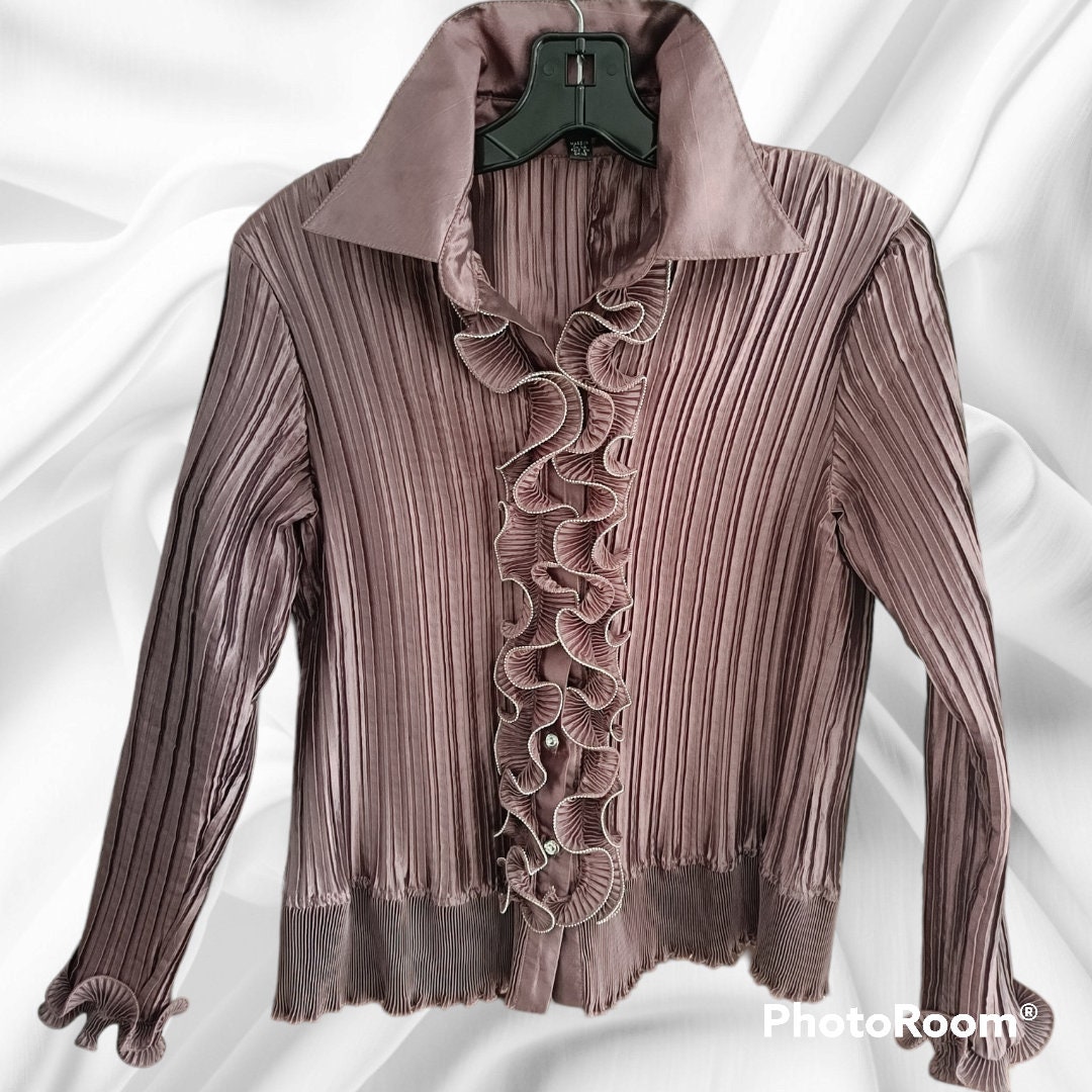 Vintage Pleated Front Jabot Ties Button Down Shirts Blouse Size M Etsy