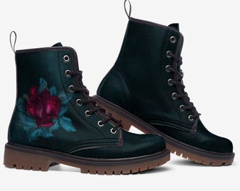 Gothic Rose Forest Green Casual Leather Lightweight Flux boots