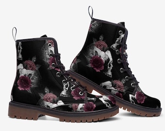 Gothic Skull Rose Casual Leather Lightweight Combat boots