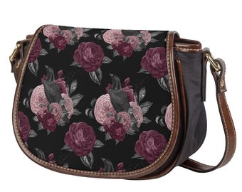 Gothic Vintage Look Rosen Krähe Rabe Umhängetasche mit einfachem Riemen