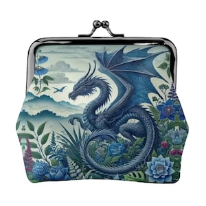 Blue Dragon Kiss Lock Geldbörse | Gothic Fantasy Geldbörse für Frauen | Geldbeutel aus PU-Leder | Kleine Clutch für Bargeld & Münzen