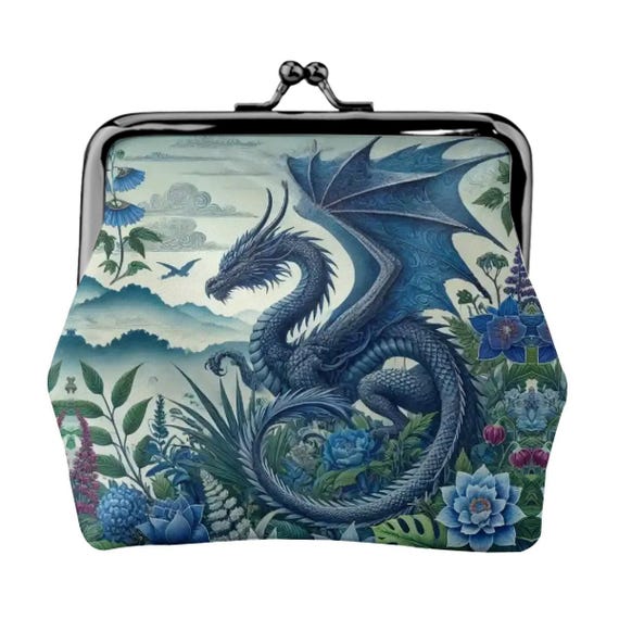 Blue Dragon Kiss Lock Coin Purse Gothic Fantasy Wallet for Women