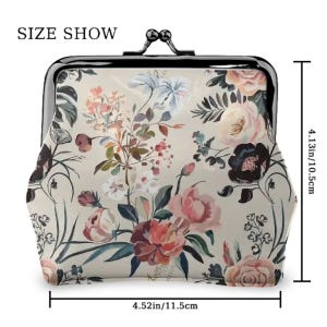 Vintage Floral Kiss Lock Coin Purse – Cottagecore Microfiber Leather Wallet image 5