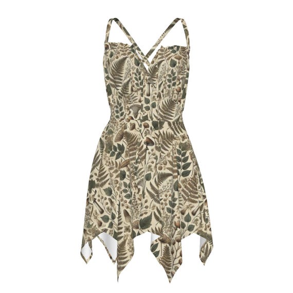 Woodland Fern and Mushroom Witchy Cottagecore Fairycore Women's Slip Dress