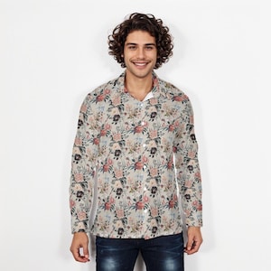Black and Pink Floral Men&#39;s Shirt: Stretch Button-Down, Garden Party Style