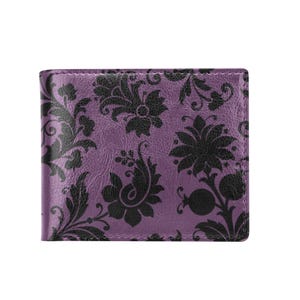 Cartera gótica morada con dos pliegues y bolsillo para monedas: cartera de piel sintética con 11 ranuras para tarjetas y bolsillo con cremallera