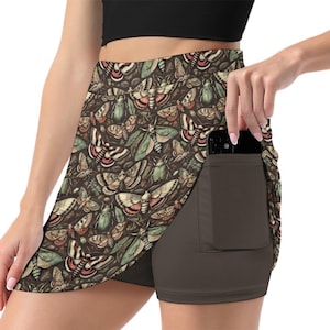 Bugs and Moths Mini Skort: Witchcore Cottagecore A-Line Skirt with Pocket