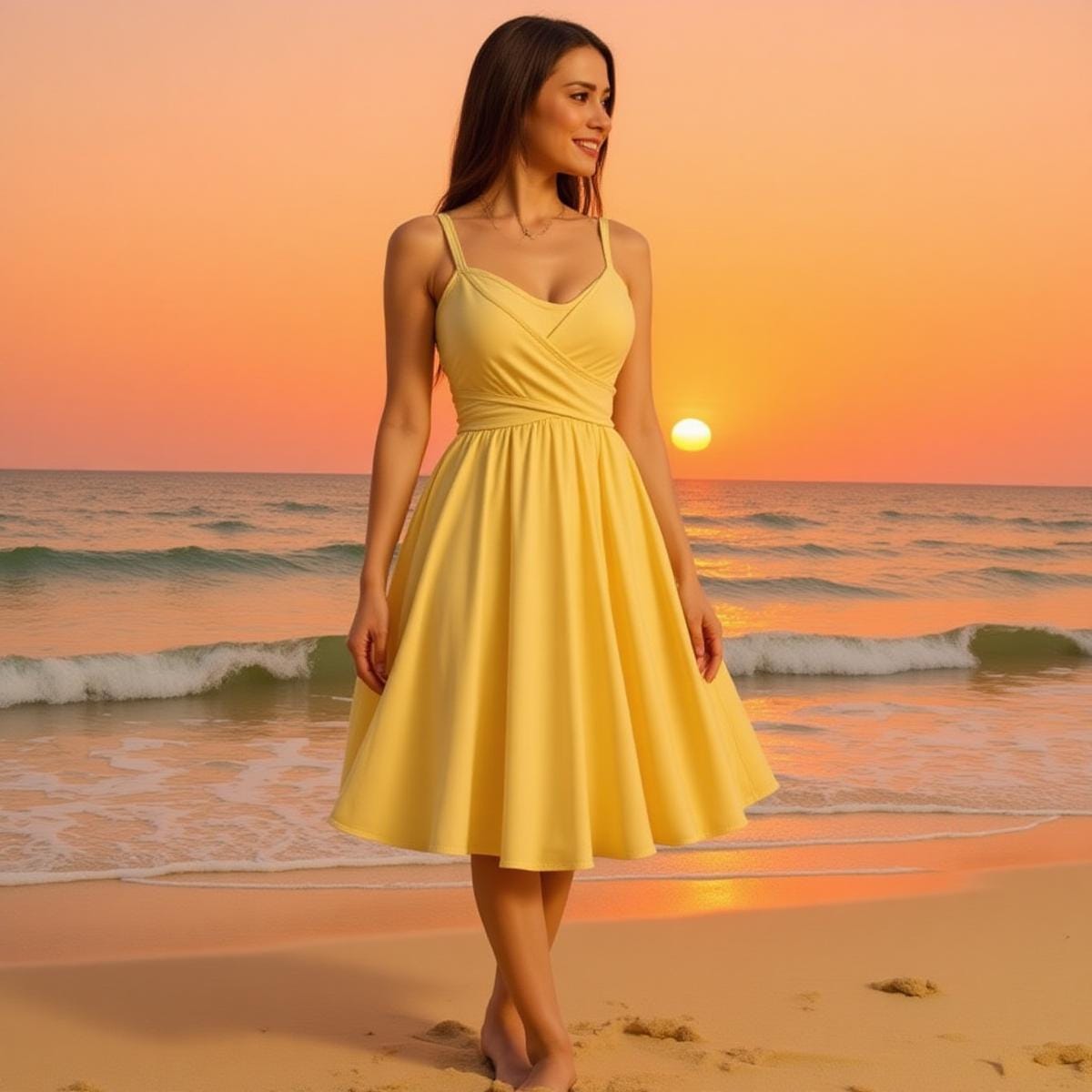 Butter Yellow Sweetheart Midi Dress: Two-Tone Spaghetti Strap Butter Yellow Sweetheart Midi Dress: Two-Tone Spaghetti Strap