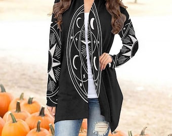 Stars and Moon Women's Cardigan | Shawl Collar, Irregular Placket, Long Sleeve, Open Front