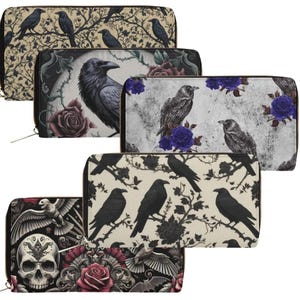 Colección de minimonederos góticos Crows Raven: elegante cartera portátil con cremallera metálica