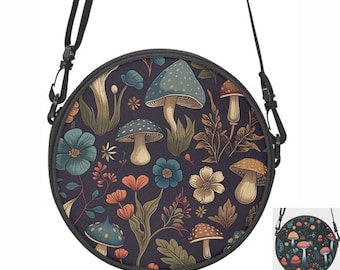 Mushroom Satchel Bag: Vintage Round Purse with  Strap