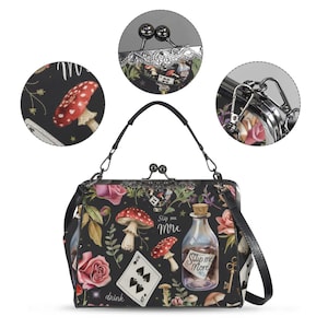 Alice Drink me Kisslock Tasche: Vintage Storybook Umhängetasche