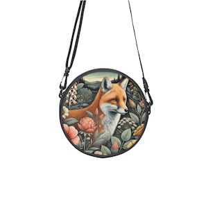 Bolso tipo cartera redondo Woodland Fox / Bolso de lona con forma de arco y correa ajustable