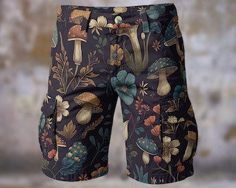 Mushroom Print Cargo Shorts: Men's Woodlandcore Outdoor Wear