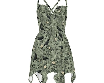 Gothic Raven & Ivory Rose Slip Dress | Witchcore Cottagecore