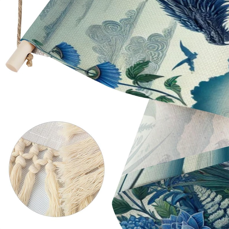 Blue Dragon Tapestry Wall Hanging: Cotton Linen Fantasy Banner 画像 5