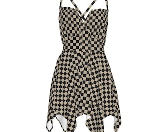 Grunge Checkerboard Slip Dress | Y2K Sleeveless Skater Dress