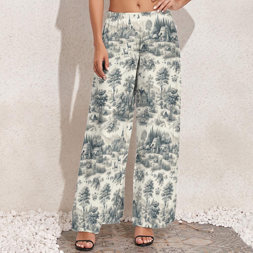 Toile De Jouy Countryside Women's High Waist Wide Leg Pants