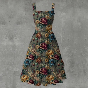 Dark Floral Sundress: Vintage Rose, Cottagecore Goth Ruffle Hem image 1