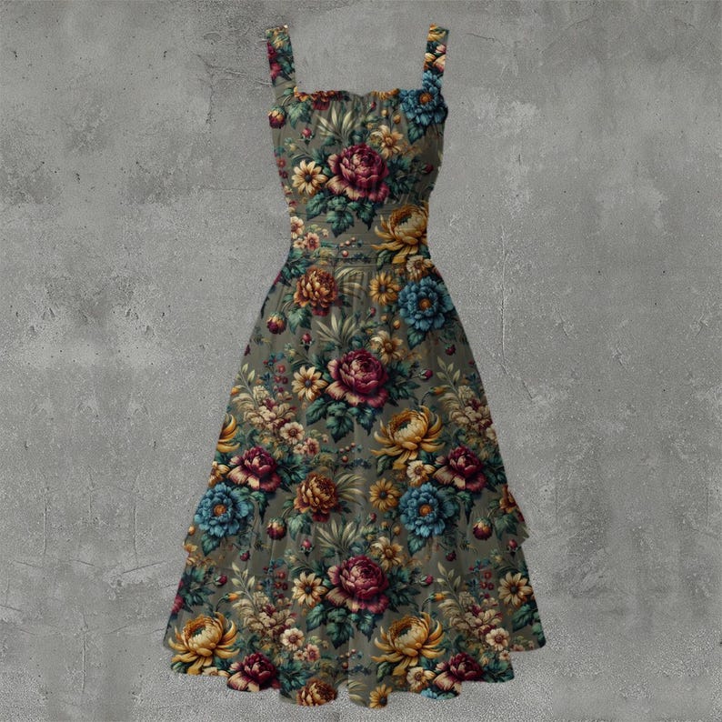 Dark Floral Sundress: Vintage Rose, Cottagecore Goth Ruffle Hem image 1