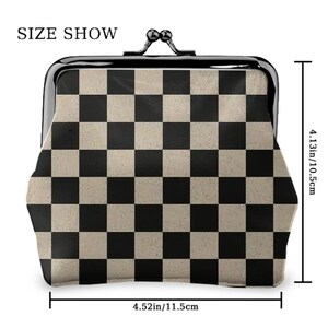 Checkered Kiss Lock Coin Purse, Retro Plaid Microfiber Leather Wallet image 5