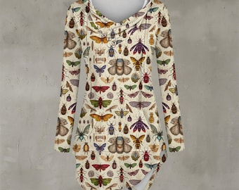 Insect Print Asymmetric Hoodie, Gothic Witchy Pullover