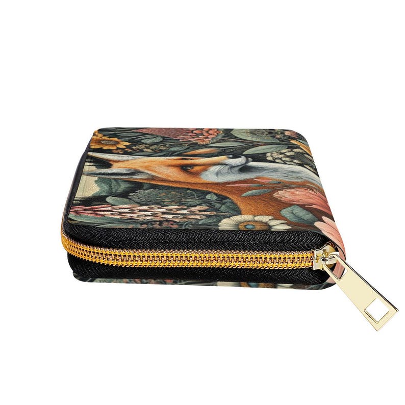 Fuchs und Botanische PU-Leder Geldbörse, Cottagecore Floral Zip Geldbörse Bild 3