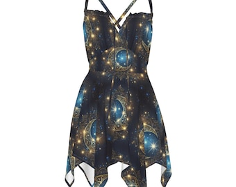 Moon and Stars Slip Dress: Celestial Witchcore Boho Outfit