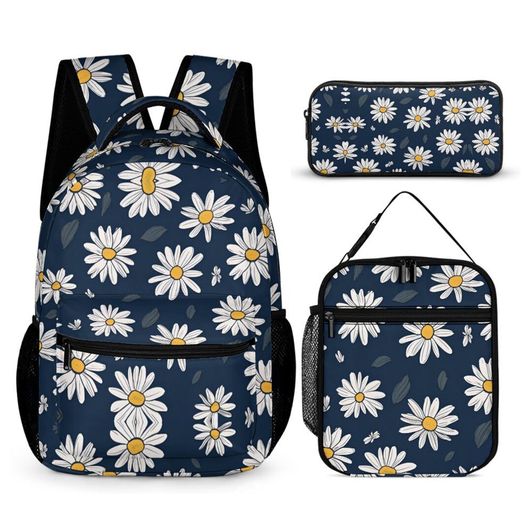 Daisy Backpack Set: Cottagecore Floral School Bag With Lunch Bag