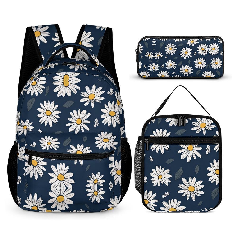 Daisy Backpack Set: Cottagecore Floral School Bag With Lunch Bag