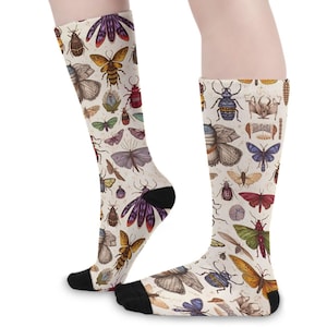 Bug Print Unisex Long Socks | Oddities Elastic Stockings | Warm Gothic Insect Socks | Weirdcore Gift | Entomology Novelty Socks