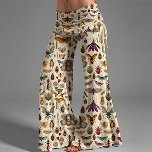 Insect Print Wide Leg Pants: High Waist Gothic Entomology Trousers