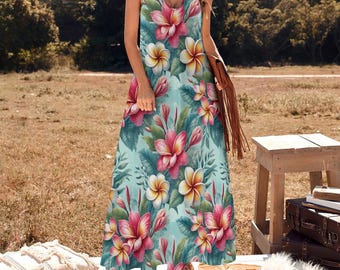 Hibiscus Hawaiian Sling Ankle Long Dress | Stylish and Comfortable