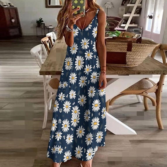 Daisy Sling Ankle Long Dress Boho Floral Maxi Dress Summer