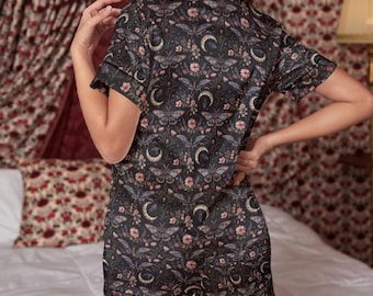 Witchy Moth Moon Pajama Set, Dark Cottagecore Sleepwear