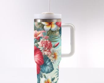 Tropical Floral 40 oz Tumbler: Isolierte Edelstahl Reisebecher