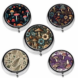Pillendoosje met paddenstoelen, ronde snuisterijdoosje, pillendoosje Cottagecore Fairycore, opbergdoos met 3 vakken, reisaccessoire