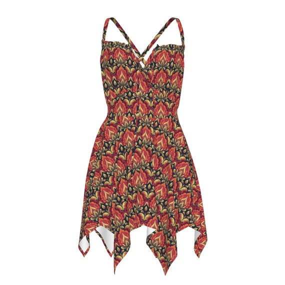 boho handkerchief dress Retro Floral Hem Slip Dress, Festival Summer Beach Dress, Sleeveless V-Neck Sundress Red Hm Bodycon Dress this vacation Style:New boho lace champagne Side Slit Bridesmaid Dress