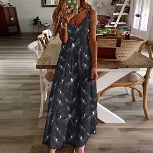 Dragonfly Sling Ankle Long Dress | Lightweight Boho Maxi Dress | Cottagecore Summer Dress | Spaghetti Strap Casual Dress