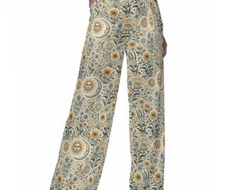Blommiga Celestial Rayon Palazzo-byxor | Boho Cottagecore-byxor
