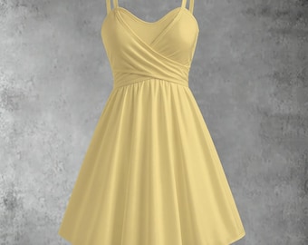 Butter Yellow Sweetheart Midi Dress: Two-Tone Spaghetti Strap