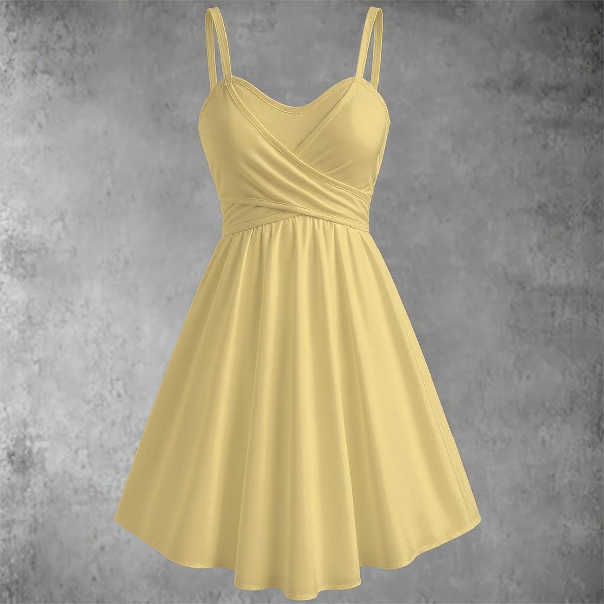 Butter Yellow Sweetheart Midi Dress: Two-Tone Spaghetti Strap Butter Yellow Sweetheart Midi Dress: Two-Tone Spaghetti Strap
