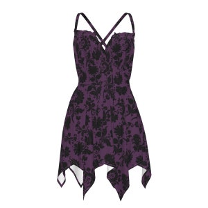 Purple Gothic Pixie Dress | Witchy Fairy Gothcore Summer Dress | Stretchy Sleeveless Cottagecore Fashion