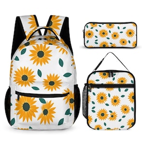 Sunflower Backpack Set: 3-Piece Floral School Bag, Lunch Bag & Pencil Case