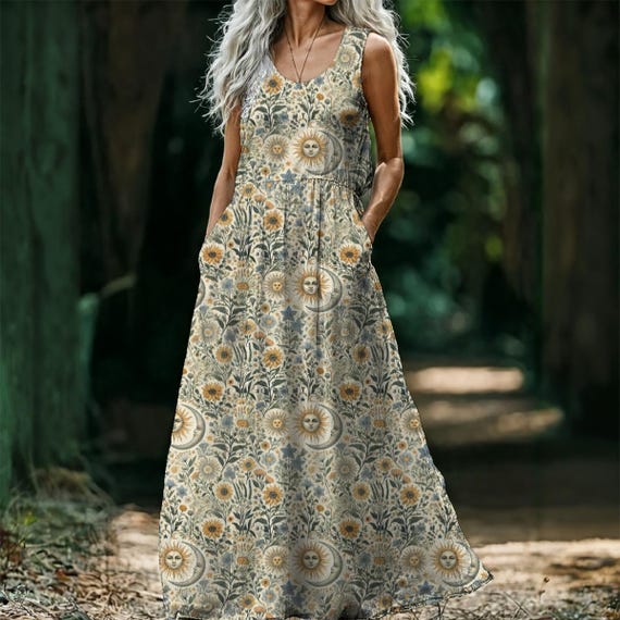 chinese dress ladies Sexy Deep V-Neck Boho Maxi Dress – Pink Floral Sleeveless A-Line Dress –  Boho Beach Hut main image 1