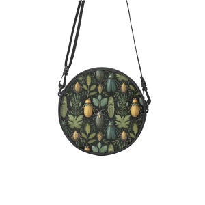 Botanic Beetle Ballet Round Satchel Bag, Cottagecore Insect Shoulder Purse, Canvas Arc Bag with Adjustable Strap, Oddities  Botanicals Bag