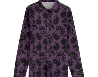 Purple Gothic Damask Men's Shirt: Soft Cotton Poplin, Long Sleeve